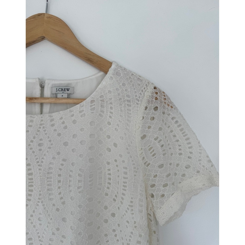 White Eyelet Short Sleeve Spring Dress J. Crew 4‎ Cottagecore Coquette Event